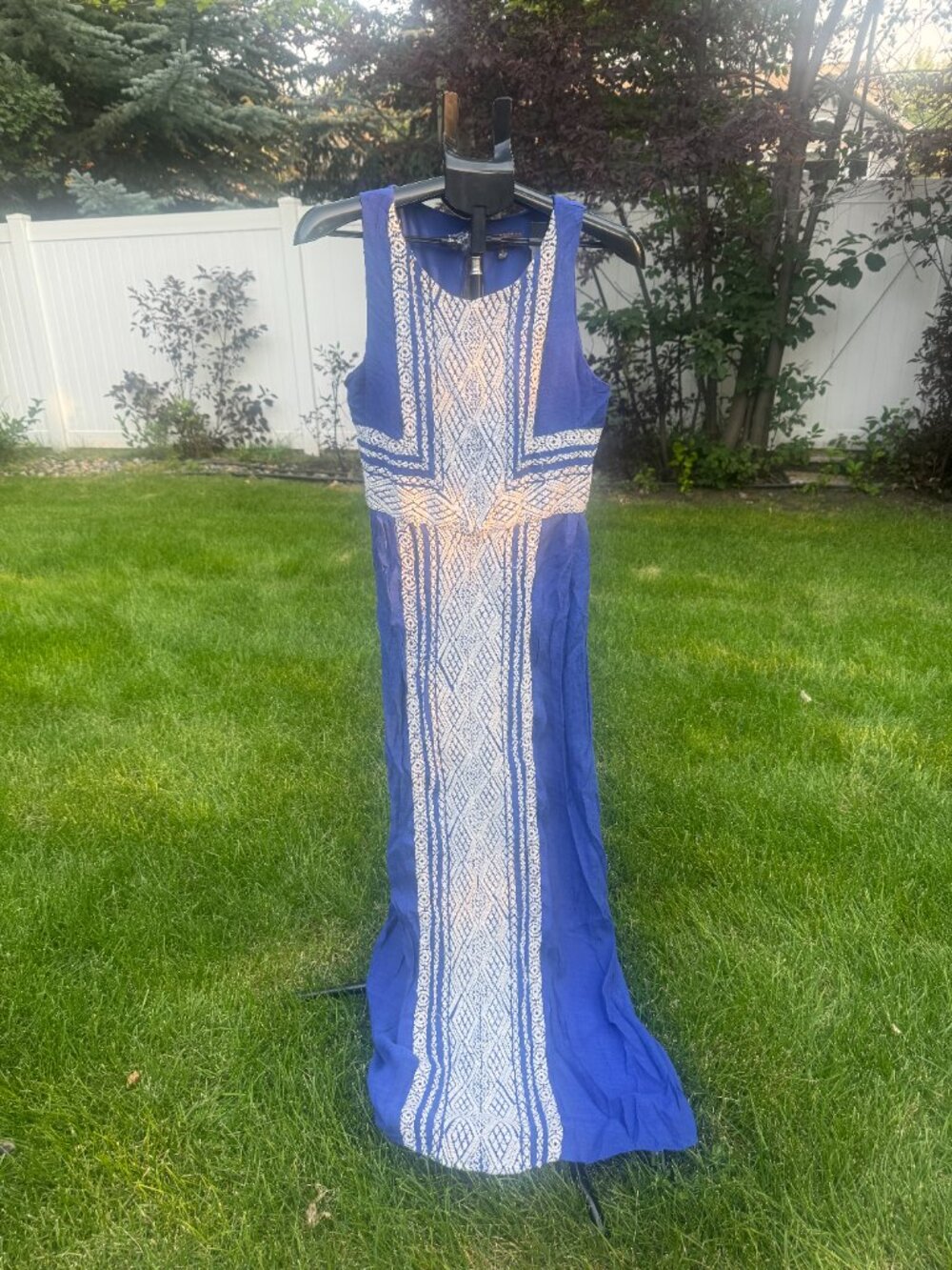 Embroidered Long Blue Dress